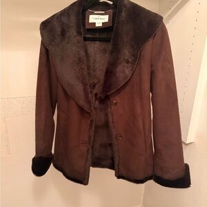 Calvin Klein Brown Suede Shearling-Trim Jacket